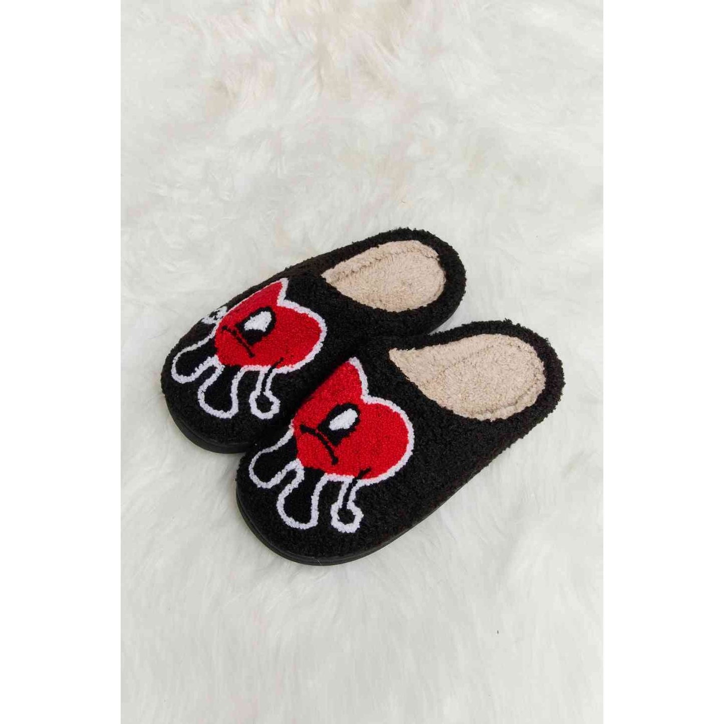 Sad Heart Print Plush Slippers