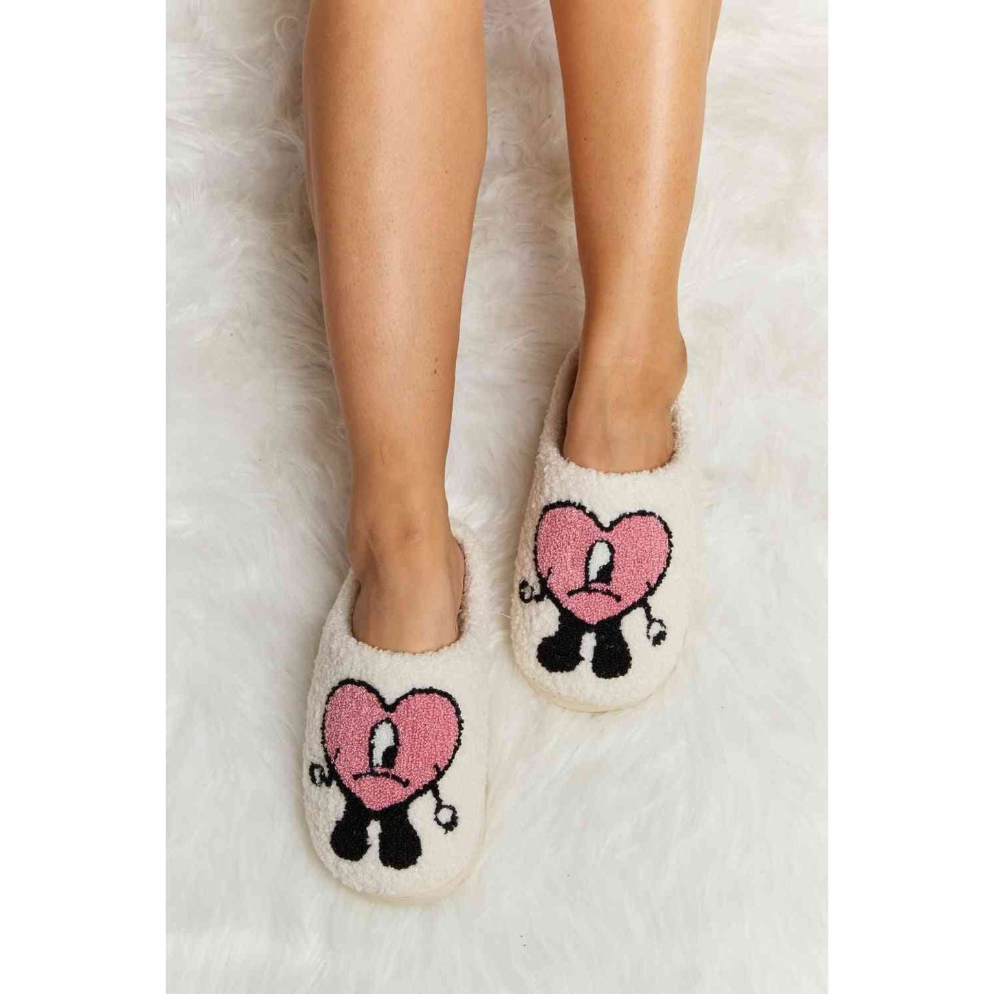 Sad Heart Print Plush Slippers