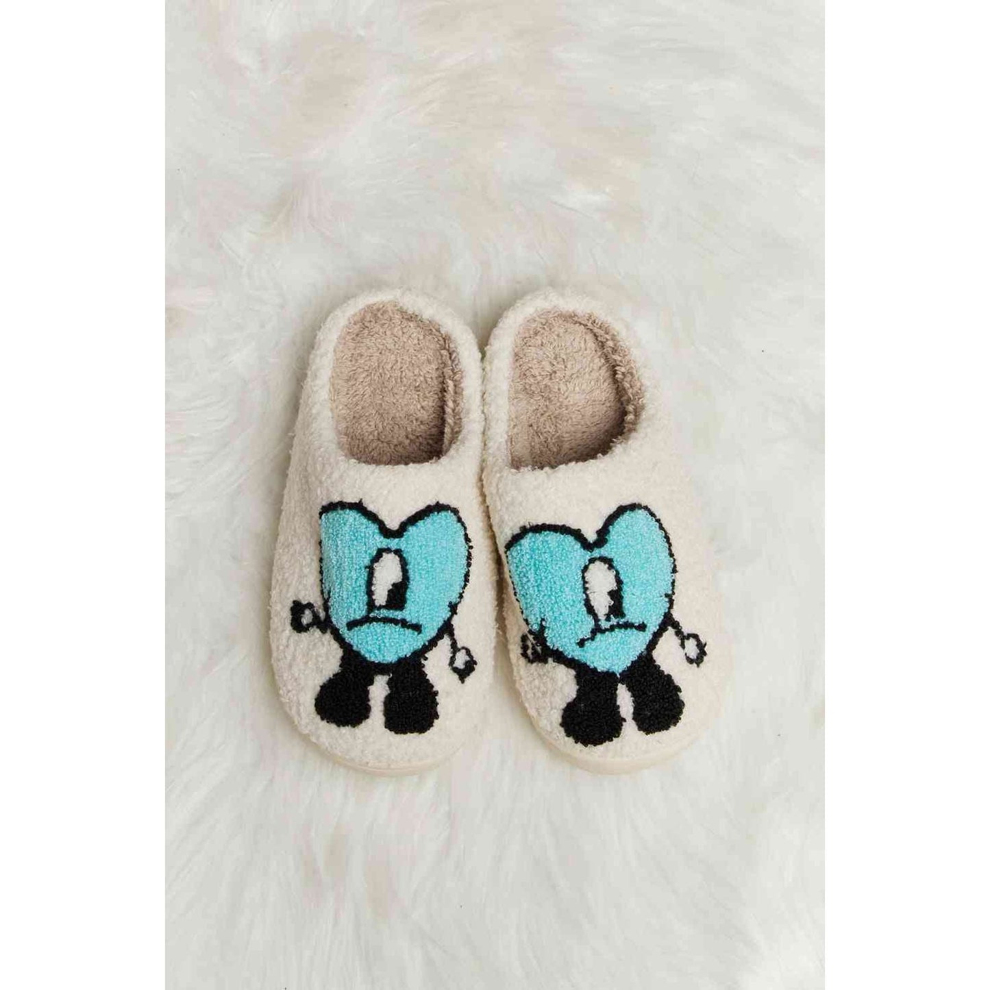 Sad Heart Print Plush Slippers