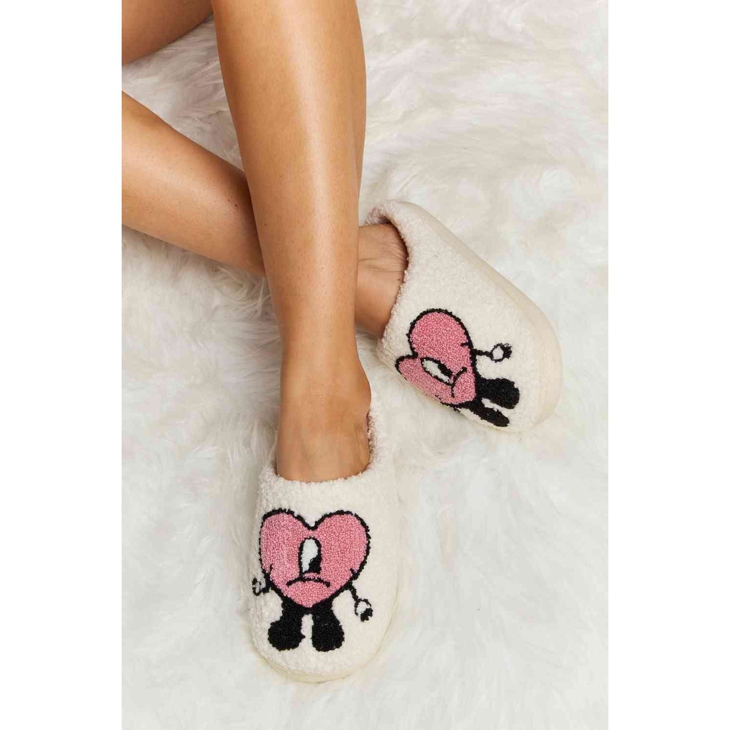 Sad Heart Print Plush Slippers