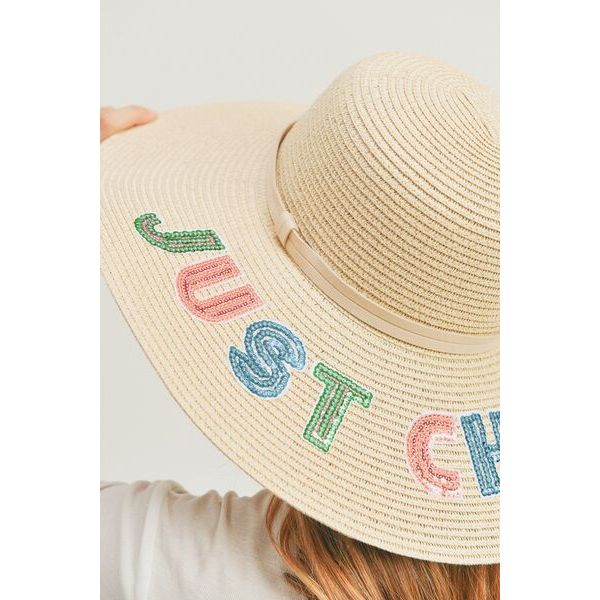 Chill Out Sequin Letter Straw Hat