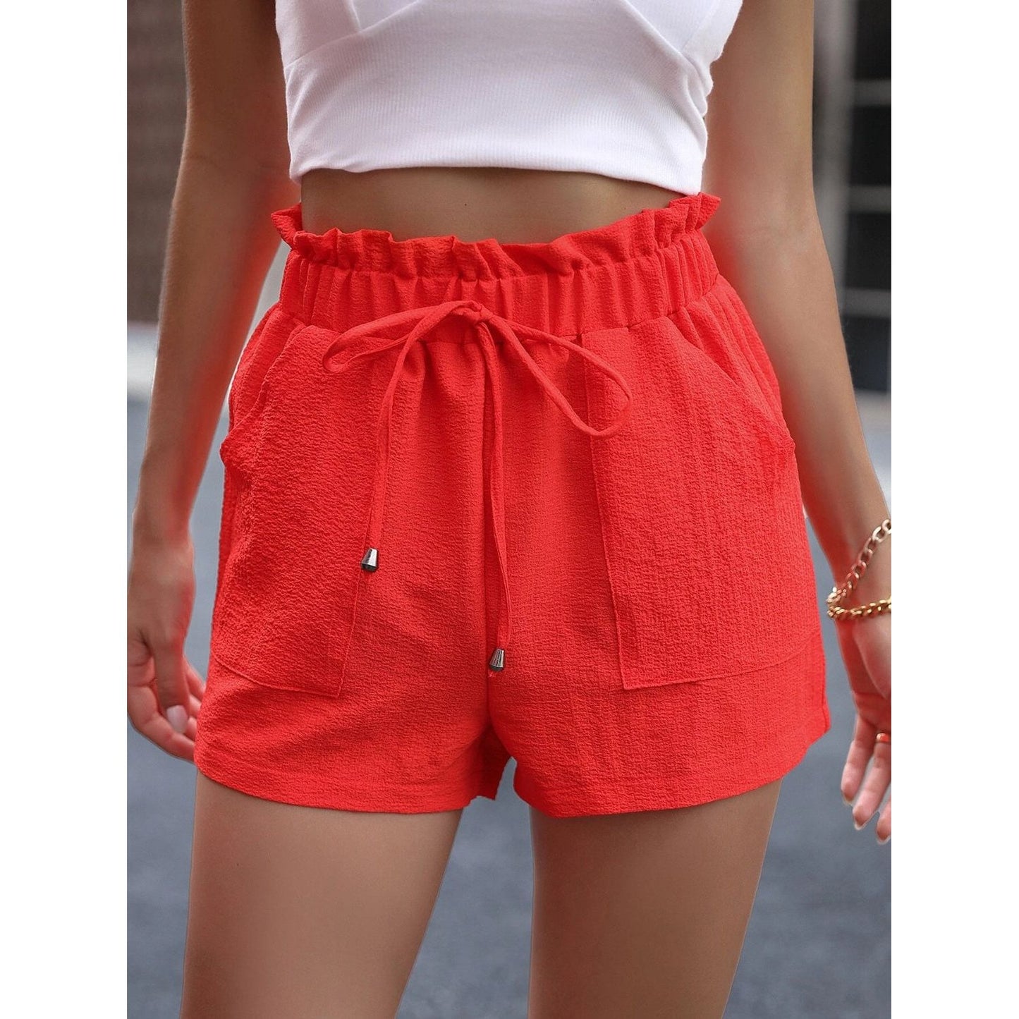 Tied High Waist Shorts with Pockets